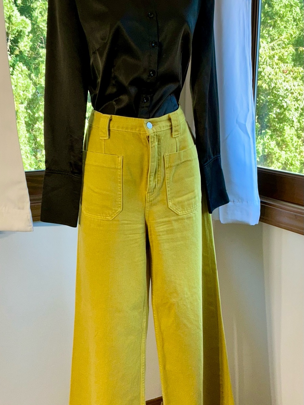 Etica “Devon” Wide-Leg High-Rise Pants in Antique Moss (size 27)